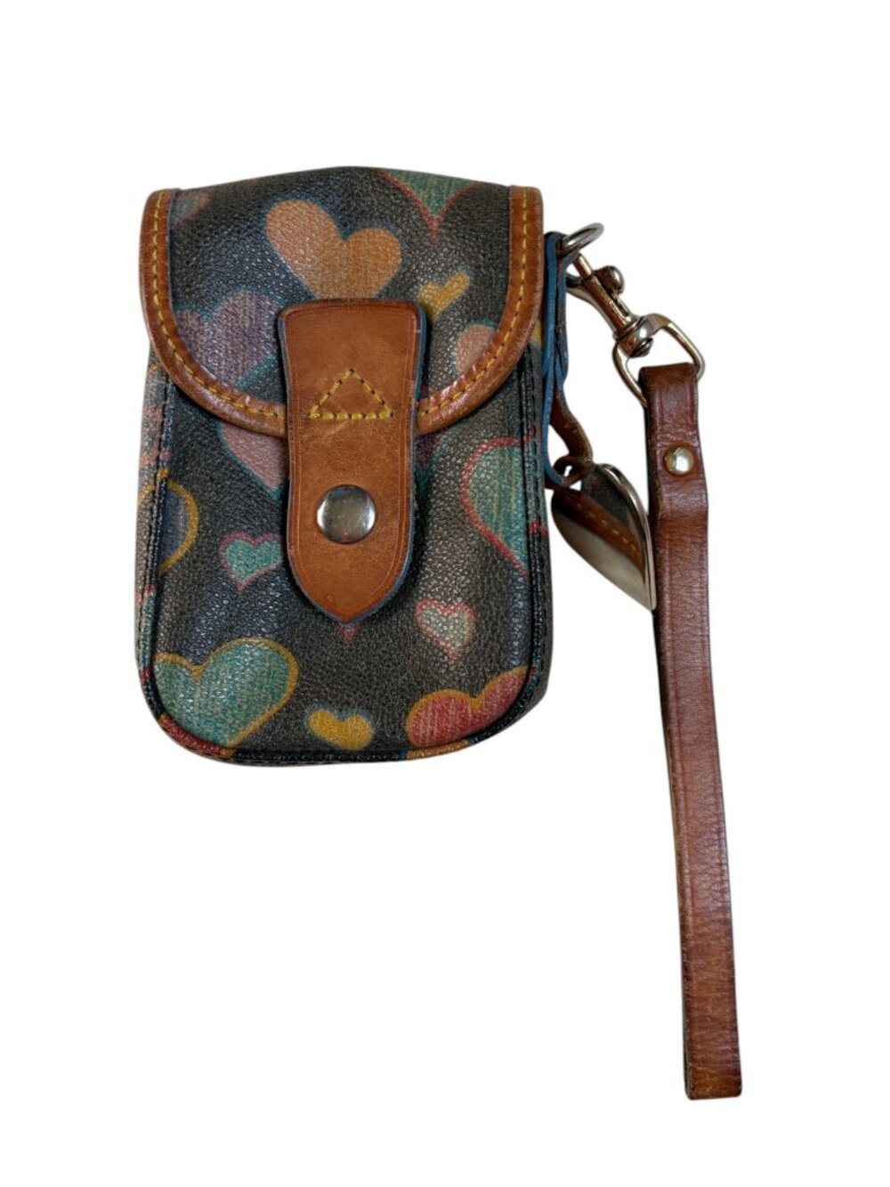 Dooney & Bourke Multicolor Heart Print Wristlet / Pouch (Black with Brown Trim)